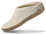 Glerups Unisex Felt Wool Slip-on Slipper with Leather Sole - White