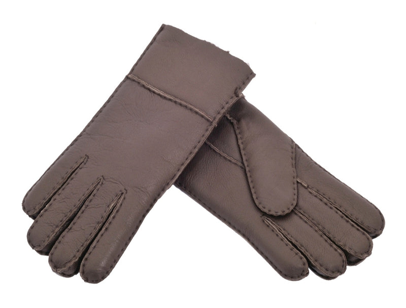 Leather Sheepskin Gloves - Chocolate