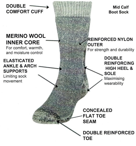 Adults Unisex Comfort Socks - Merino Work/ Outdoor