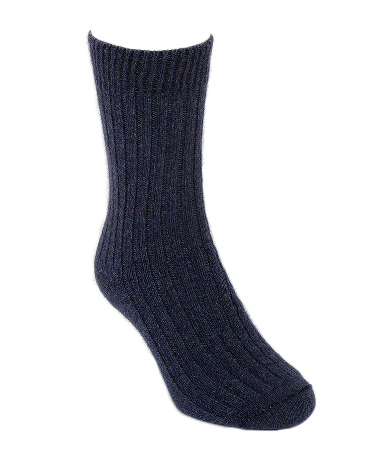 Lothlorian Possum & Merino Unisex Rib Socks, Denim
