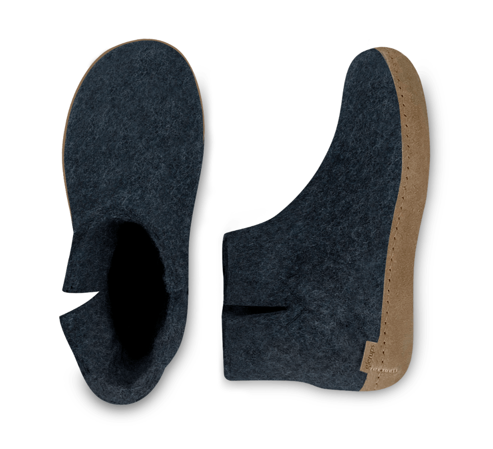 Glerups Unisex Felt Wool Boot with Leather Sole - Charcoal