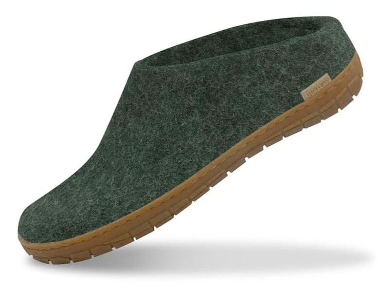 Glerups Unisex Felt Wool Slip-on Slipper with Rubber Sole - Forest Green