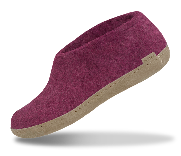 Glerups Unisex Felt Wool Shoe with Leather Sole - Cranberry