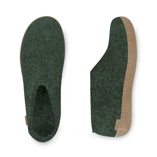 Glerups Unisex Felt Wool Shoe with Leather Sole - Forest Green