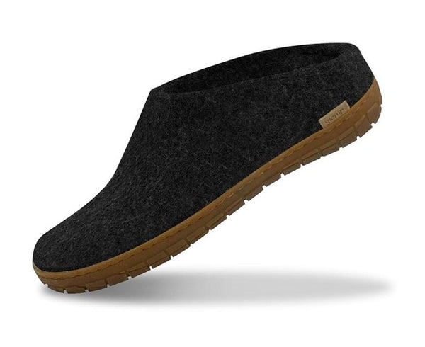 Glerups Unisex Felt Wool Slip On Slipper With Rubber Sole Charcoal Sheepskin Warehouse