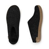 Glerups Unisex Felt Wool Slip-on Slipper with Leather Sole - Charcoal