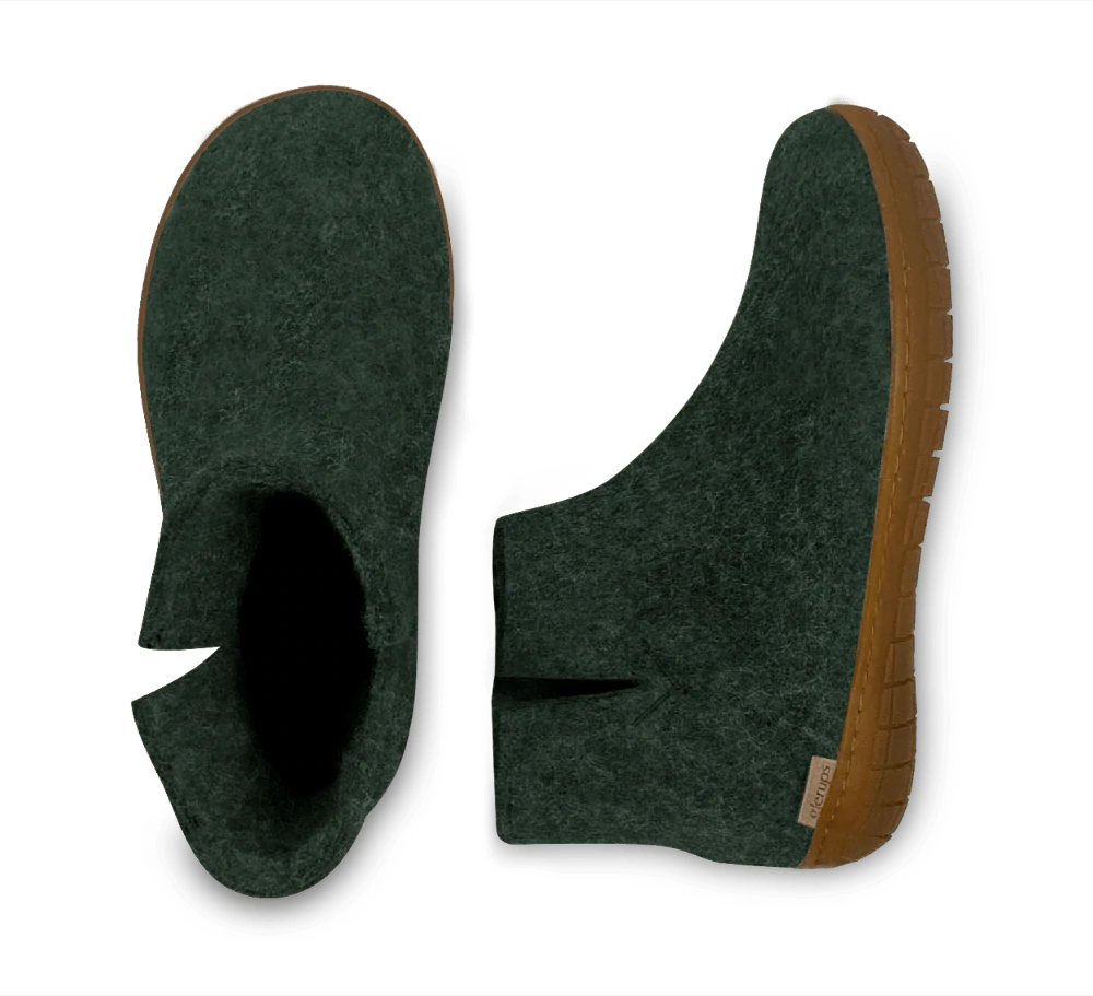 Glerups Unisex Felt Wool Boot with Honey Rubber Sole - Forest