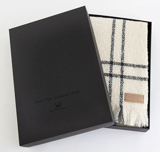 Wool Twill Throw - Cream Window Check - NZ Made