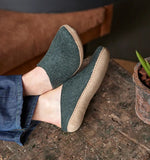 Glerups Unisex Felt Wool Slip-on Slipper with Leather Sole - Forest Green