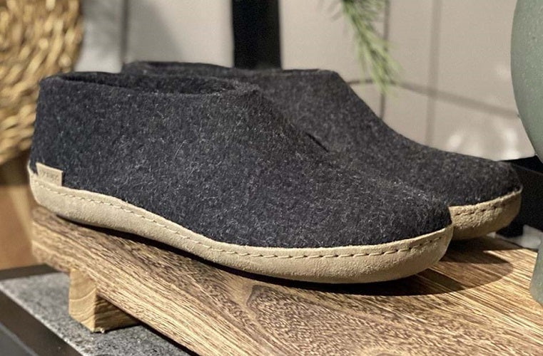 Glerups Unisex Felt Wool Shoe with Leather Sole - Charcoal