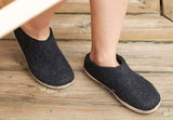 Glerups Unisex Felt Wool Slip-on Slipper with Leather Sole - Charcoal