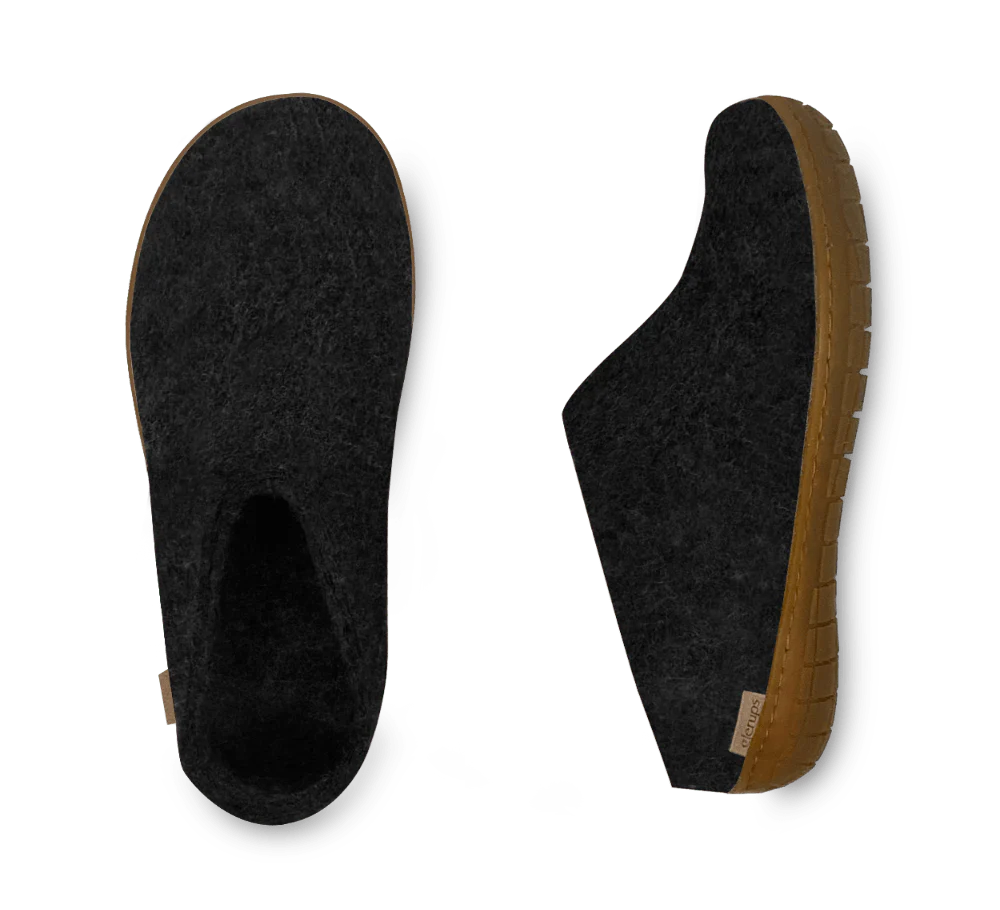 Top view of Glerups felt wool slip-on slippers denim