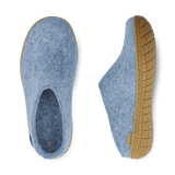 Glerups Unisex Felt Wool Slip-on Slipper with Honey Rubber Sole - Sky Blue