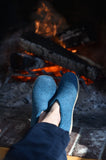 Glerups Unisex Felt Wool Shoe with Leather Sole - Petrol