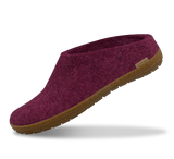 Glerups Unisex Felt Wool Slip-on Slipper with Rubber Sole - Cranberry