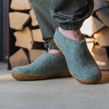 Glerups Unisex Felt Wool Slip-on Slipper with Rubber Sole - Moss
