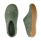 Glerups Unisex Felt Wool Slip-on Slipper with Rubber Sole - Moss