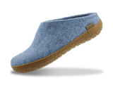Glerups Unisex Felt Wool Slip-on Slipper with Honey Rubber Sole - Sky Blue