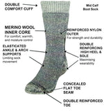 Adults Unisex Comfort Socks - Merino Work/ Outdoor - Sizes 3-13