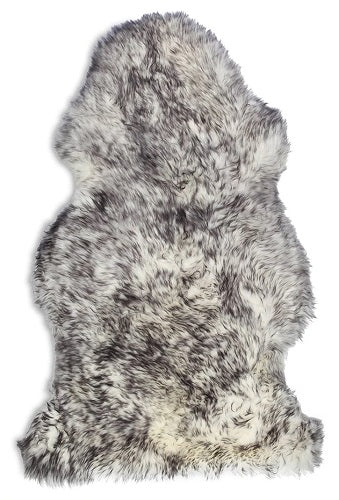 Single Large Sheepskin Rug - White With Black Tip