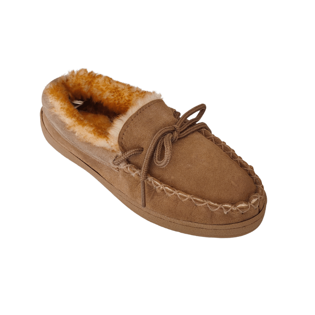 tan moccasin slippers