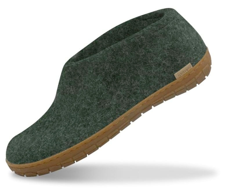 Glerups Unisex Felt Wool Shoe with Rubber Sole - Forest Green