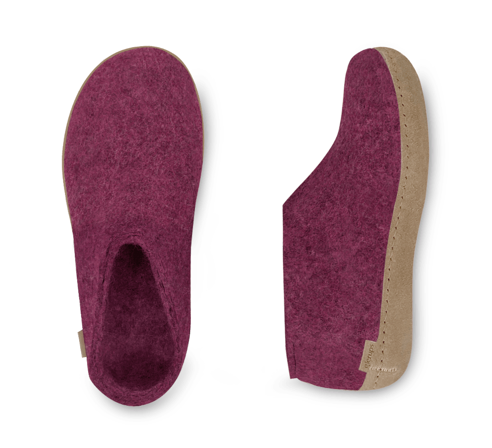 Glerups Unisex Felt Wool Shoe with Leather Sole - Cranberry