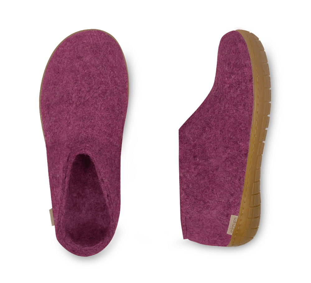 Glerups Unisex Felt Wool Shoe with Rubber Sole - Cranberry