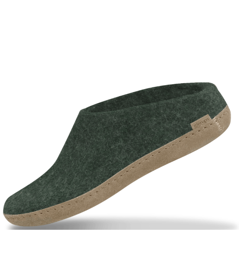 Glerups Unisex Felt Wool Slip-on Slipper with Leather Sole - Forest Green