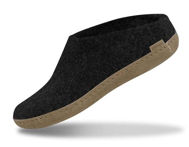 Glerups Unisex Felt Wool Slip-on Slipper with Leather Sole - Charcoal