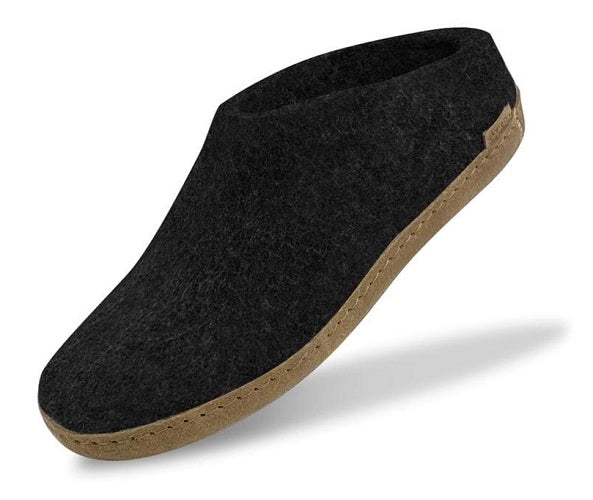 Glerups Unisex Felt Wool Slip-on Slipper with Leather Sole - Charcoal