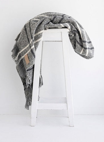 Wool Twill Throw - Grey Window Check - NZ Made