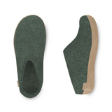Glerups Unisex Felt Wool Slip-on Slipper with Leather Sole - Forest Green
